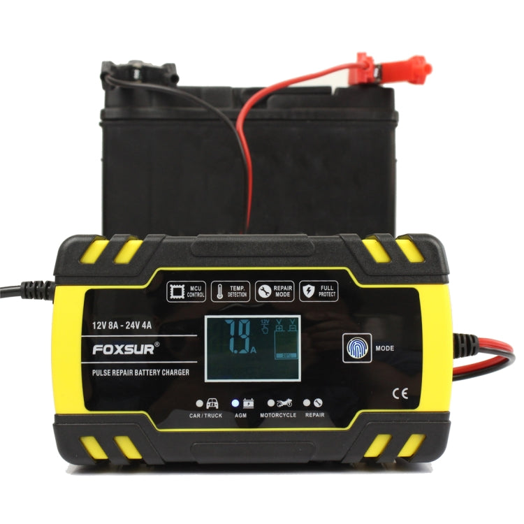 FOXSUR 12V-24V Car Motorcycle Truck Repair Battery Charger AGM Charger, EU Plug, US Plug, EU Plug, UK Plug