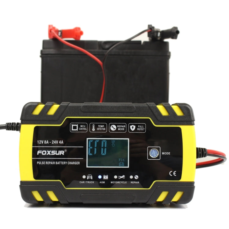 FOXSUR 12V-24V Car Motorcycle Truck Repair Battery Charger AGM Charger, EU Plug, US Plug, EU Plug, UK Plug