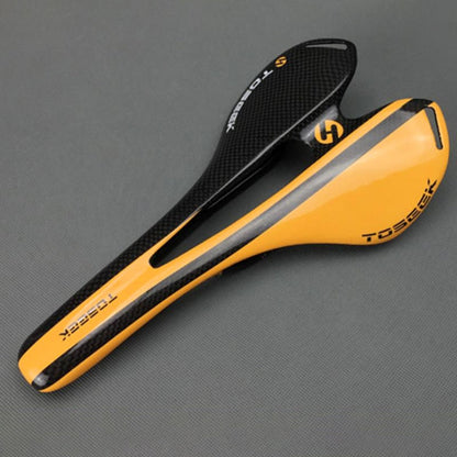 TOSEEK Road Bike Carbon Fiber Seat Bicycle Hollow Seat Saddle, 3K Texture + Light, Light (Orange), Light (Red)