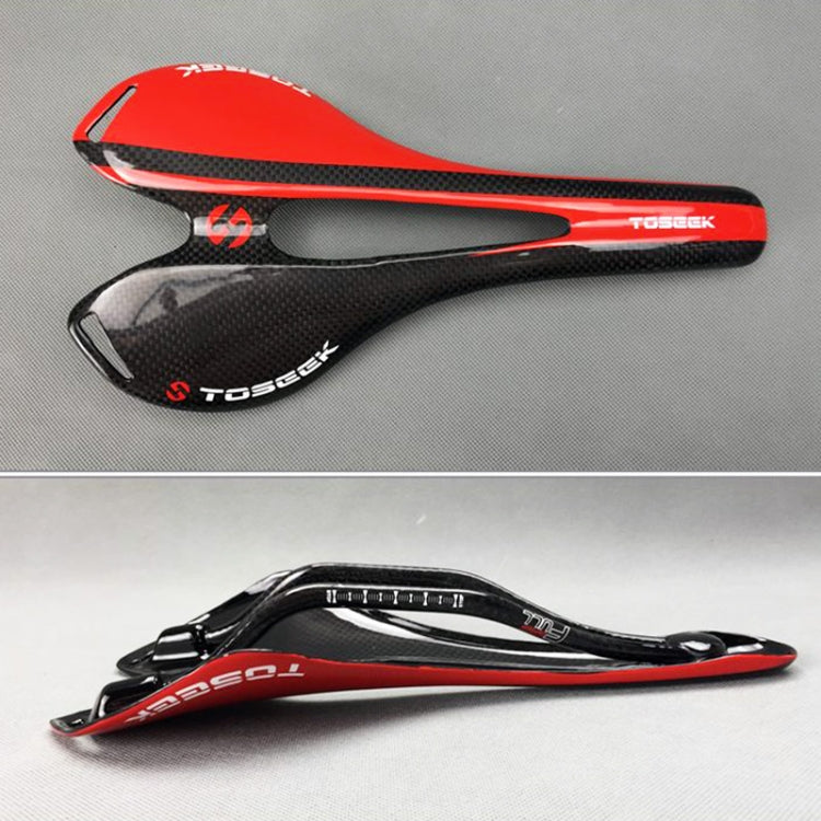 TOSEEK Road Bike Carbon Fiber Seat Bicycle Hollow Seat Saddle, 3K Texture + Light, Light (Orange), Light (Red)