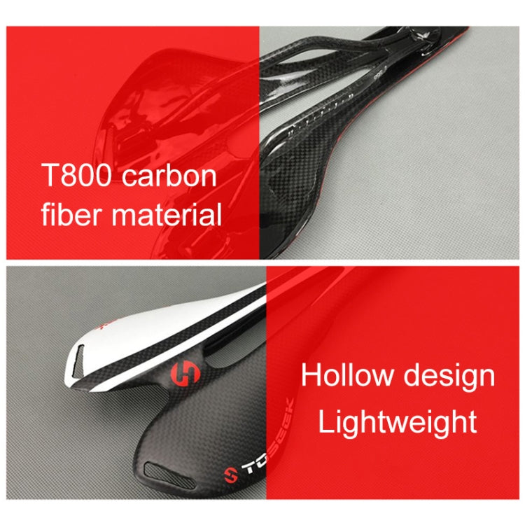 TOSEEK Road Bike Carbon Fiber Seat Bicycle Hollow Seat Saddle, 3K Texture + Light, Light (Orange), Light (Red)