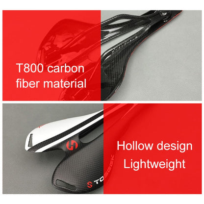TOSEEK Road Bike Carbon Fiber Seat Bicycle Hollow Seat Saddle, 3K Texture + Light, Light (Orange), Light (Red)