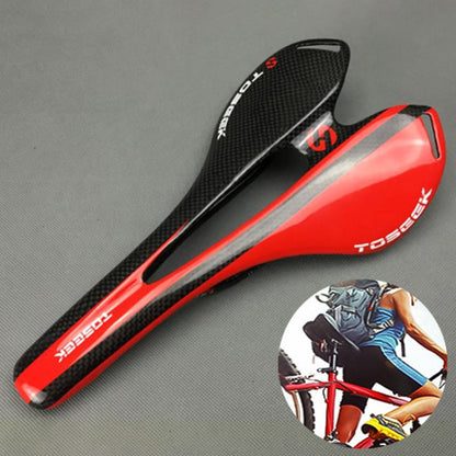 TOSEEK Road Bike Carbon Fiber Seat Bicycle Hollow Seat Saddle, 3K Texture + Light, Light (Orange), Light (Red)