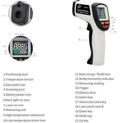 GT750 Portable Digital Laser Point Infrared Thermometer, Temperature Range: -50-750 Celsius Degree without Battery, GT750