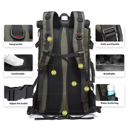 KAKA kaka2070 Oversized Version Men Oxford Cloth Waterproof Backpack Mountain Bag, Capacity: 50L, 50L(Army Green), 50L(Black), 50L(Blue)