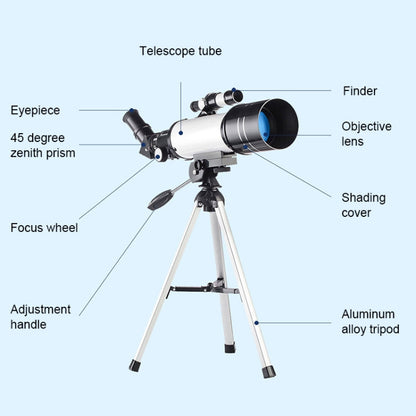 WR852 16x/66x70 High Definition High Times Astronomical Telescope with Tripod, 66x70 White
