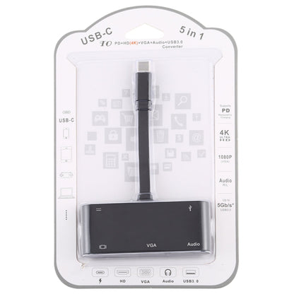 V126 UCB-C / Type-C Male to PD + HDMI + VGA + Audio + USB 3.0 Female 5 in 1 Converter, 5 in 1