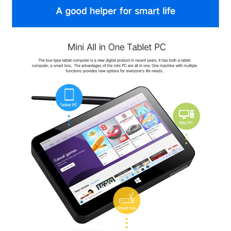 PiPo X11 TV Box Style Tablet Mini PC, 3GB+64GB, 9.0 inch Windows 10 Intel Celeron J4105 Quad Core up to 2.8GHz, US/EU Plug