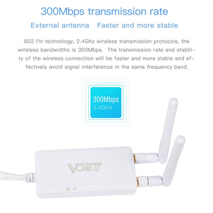 VONETS VAP11S 2.4G Mini Wireless Bridge 300Mbps WiFi Repeater with 2 Antennas, VAP11S