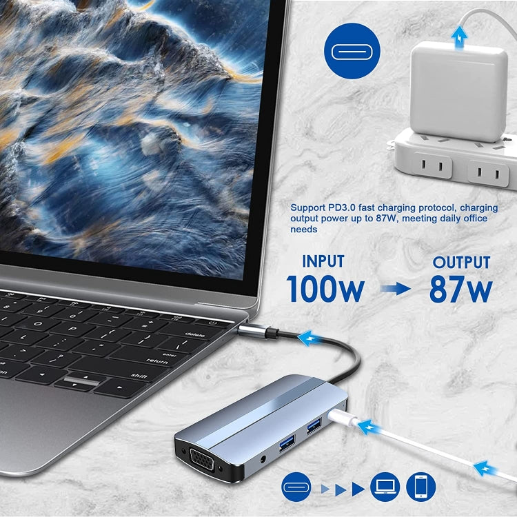 BYL-2105 8 in 1 USB-C / Type-C to USB Multifunctional Docking Station HUB Adapter, BYL-2105