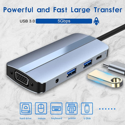 BYL-2105 8 in 1 USB-C / Type-C to USB Multifunctional Docking Station HUB Adapter, BYL-2105