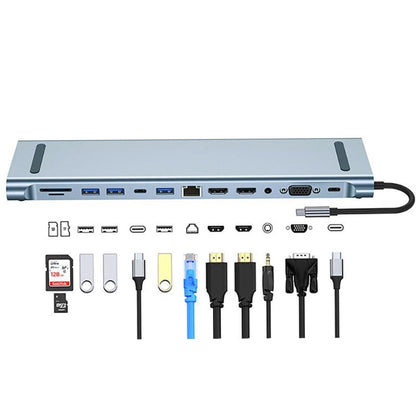 BYL-2003U2 12 in 1 USB-C / Type-C to USB Multifunctional Docking Station HUB Adapter, BYL-2003U2