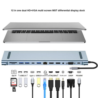 BYL-2003U2 12 in 1 USB-C / Type-C to USB Multifunctional Docking Station HUB Adapter, BYL-2003U2