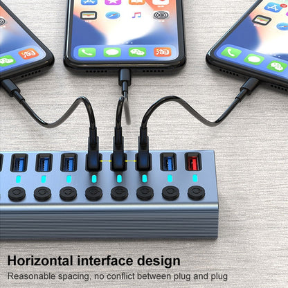 11 in 1 USB 3.0 HUB Splitter with Independent Switch & 12V 4A Power Supply, 11 USB 3.0