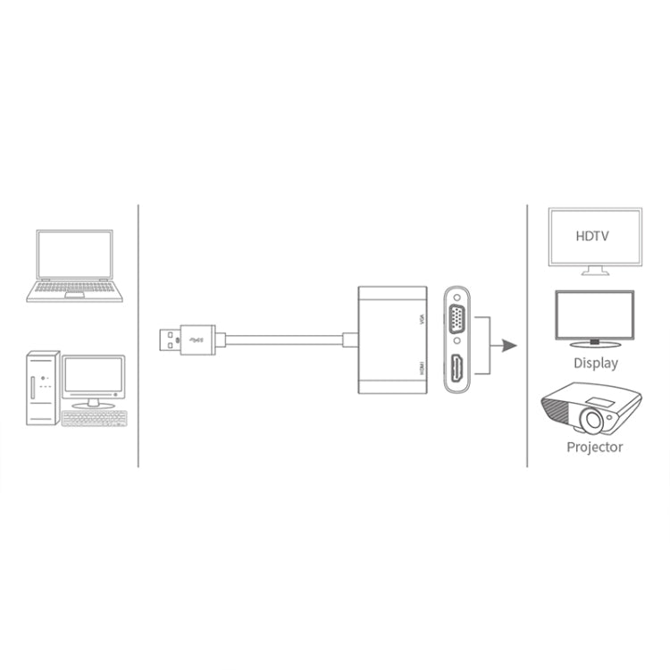 5201B 2 in 1 USB 3.0 to VGA + HDMI HD Video Converter, 5201B Black, 5201B Silver