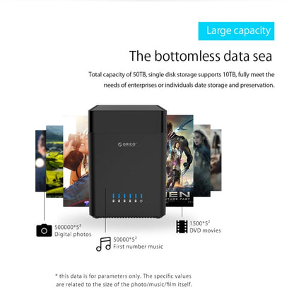 ORICO DS500C3 3.5 inch 5 Bay Magnetic-type USB-C / Type-C Hard Drive Enclosure with Blue LED Indicator, USB Type-C
