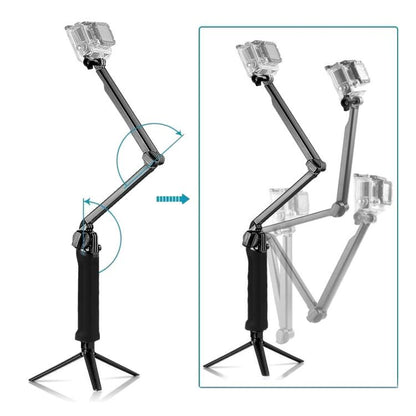 PULUZ 3-Way Grip Foldable Tripod Selfie-stick Extension Monopod for GoPro, Insta360 ONE R, DJI Osmo Action and Other Action Cameras, Length: 20-58cm, Length: 20-58cm