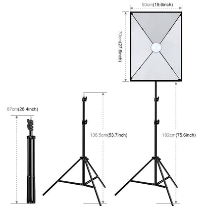 PULUZ 50x70cm Studio Softbox + 2m Tripod Mount + Single 220V E27 30W 5700K White Light LED Bulb Photography Kit, Single Bulb EU Plug, Single Bulb US Plug