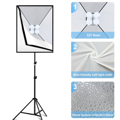 PULUZ 50x70cm Studio Softbox + 2m Tripod Mount + 4 x 220V E27 20W 5700K White Light LED Light Bulb Photography Lighting Kit, 4 x Bulb EU Plug, 4 x Bulb US Plug