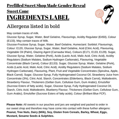 Prefilled Sweet Shop Made Gender Reveal Sweet Cone