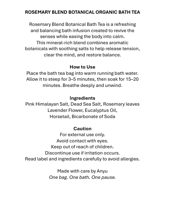 Anyu Calm - Rosemary Blend Botanical Bath Tea Bag [Handmade in the United Kingdom]