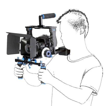 YELANGU YLG1103A-A Dual Handles Camera Shoulder Mount + Camera Cage Stabilizer Kit with Matte Box for DSLR Camera / Video Camera