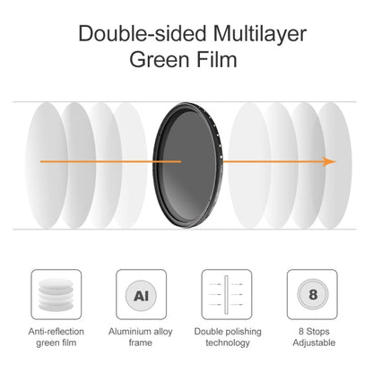 52mm ND Fader Neutral Density Adjustable Variable Filter ND 2 to ND 400 Filter, 52mm