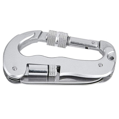 Heavy Duty D Shape Carabiner Clip-On Clamp Key Chain Hook with Dual Knife & LED Torch, D Shape + Knife