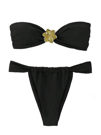 "2025 Sexy Bandeau Push-Up Bikini Set - Brazilian Thong Swimwear for Women"