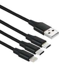 2A 1.2m 3 in 1 USB to 8 Pin & USB-C / Type-C & Micro USB Nylon Weave Charging Cable