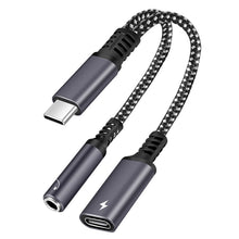 2 in 1 USB-C / Type-C Male to PD 60W USB-C / Type-C Charging + 3.5mm Audio Female Earphone Adapter