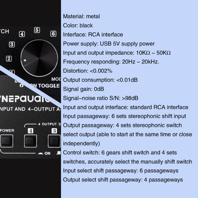 6 In 4 Out RCA Audio Switcher Signal Selector Distribute Device Switch Control