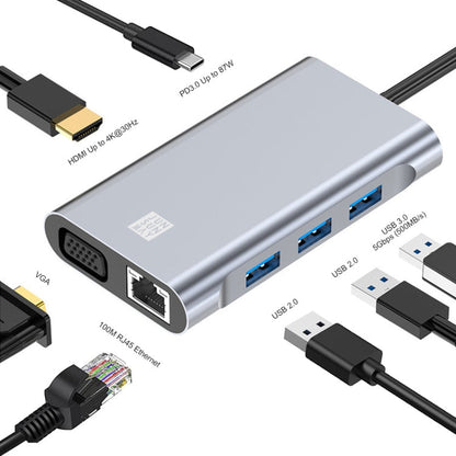JUNSUNMAY 7 in 1 Type-C to 4K HDMI / VGA / Ethernet Docking Station Adapter USB-C Hub, JSM-HUB001