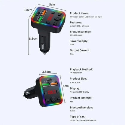 P22 Support MP3 Player USB Port Bluetooth FM Transmitter in-Car Adapter PD Car Charger, P22