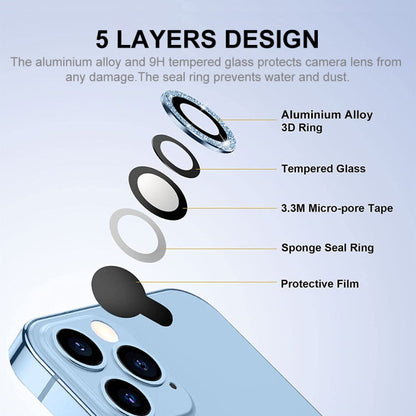 ENKAY Hat-Prince Glitter Rear Lens Aluminium Alloy Tempered Glass Film, For iPhone 15 Pro / 15 Pro Max, For iPhone 15 / 15 Plus