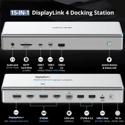 WAVLINK WL-UG75PD1-DH2 USB-C / Type-C Displaylink DL7400 Docking Station Support Quad Display, UG75PD1-DH2