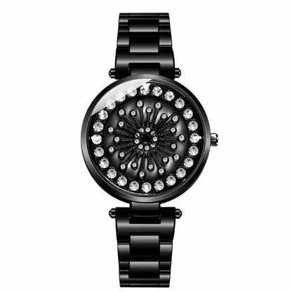 SANDA 1017 Lady Watch All Over The Sky Star 360 Degree Rotating Watch Diamond Steel Band Women Watch
