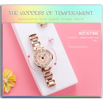 SANDA 1017 Lady Watch All Over The Sky Star 360 Degree Rotating Watch Diamond Steel Band Women Watch