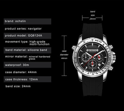 OCHSTIN 6125A Multi Function Chronograph Men  Sports Silicone Quartz Waterproof Men  Watch