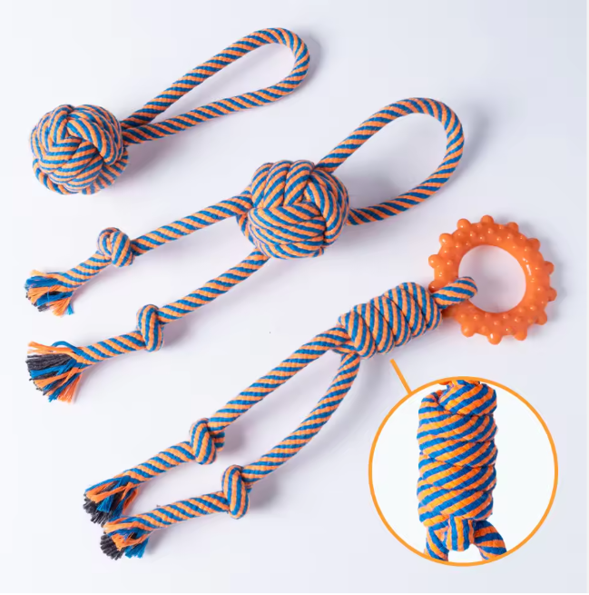 New Interactive Cotton Dog Toy Custom Plush Chewers Natural Cleaning Teeth Rope Knot Toy Kit Training Chewing Set for Dogs