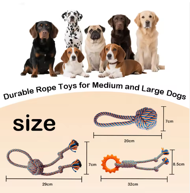 New Interactive Cotton Dog Toy Custom Plush Chewers Natural Cleaning Teeth Rope Knot Toy Kit Training Chewing Set for Dogs