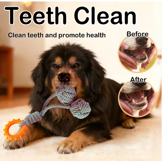 Durable Handmade Cotton Rope Chew Dog Toy 4-Pack Set TPR Ring & Braided Design for Medium/Large Dogs