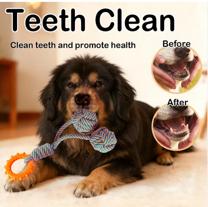 Durable Handmade Cotton Rope Chew Dog Toy 4-Pack Set TPR Ring & Braided Design for Medium/Large Dogs