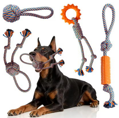 Eco-Friendly 5-Pack Handmade Durable Cotton Rope & TPR Dog Chew Toy Set Tug-of-War Toys for Teething Relief & Training