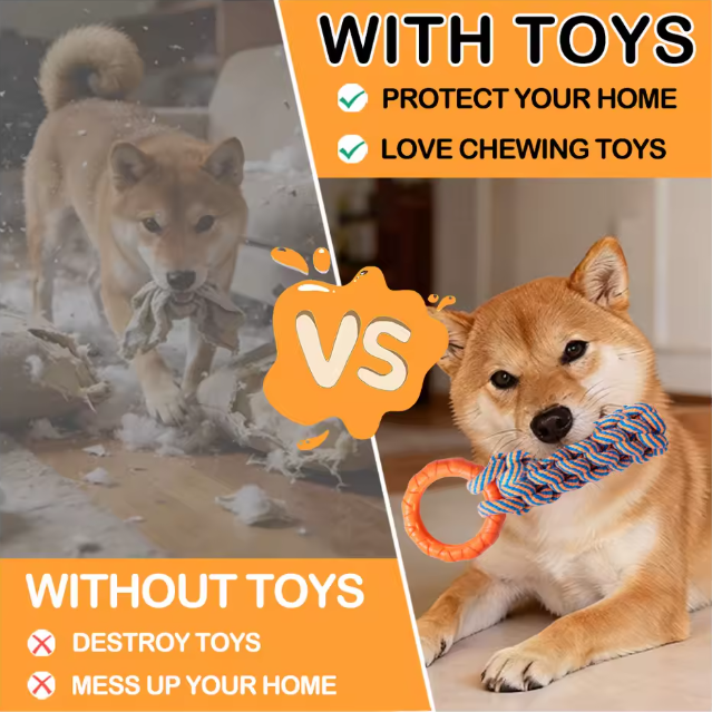 Handmade Indestructible Cotton Rope & TPR Dog Chew Toys Set Dog Rope Toys for Aggressive Chewers for Medium Large Breed
