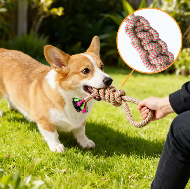 Heavy-Duty Indestructible Durable Eco-Friendly Teeth Grinding Cleaning Chew Toy for Tug Play & Dental Care
