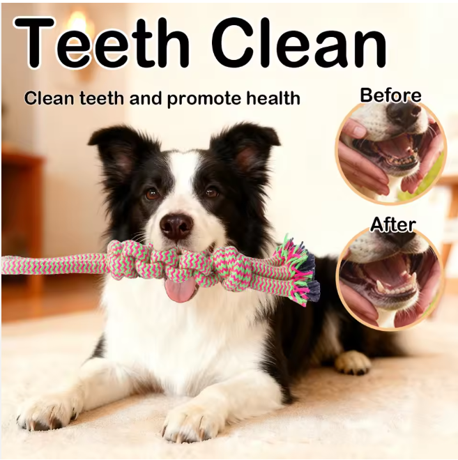 Heavy-Duty Indestructible Durable Eco-Friendly Teeth Grinding Cleaning Chew Toy for Tug Play & Dental Care