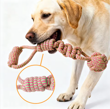 Durable Pink & Green Braided Dog Rope Toy with Handle & Ball, Durable Cotton Chew Toy for Aggressive Chewers