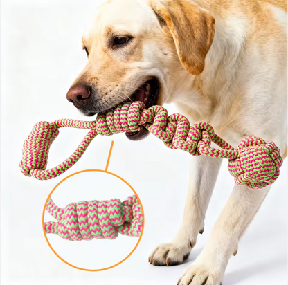 Durable Pink & Green Braided Dog Rope Toy with Handle & Ball, Durable Cotton Chew Toy for Aggressive Chewers