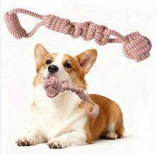 Durable Pink & Green Braided Dog Rope Toy with Handle & Ball, Durable Cotton Chew Toy for Aggressive Chewers